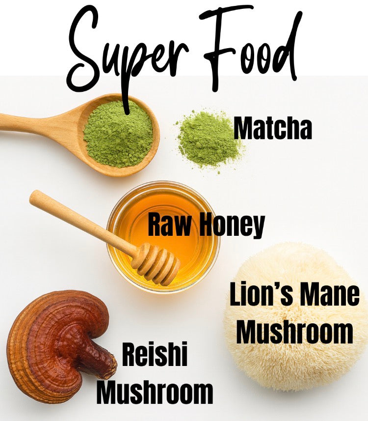 INFUSED RAW HONEY WITH MUSHROOMS AND MATCHA