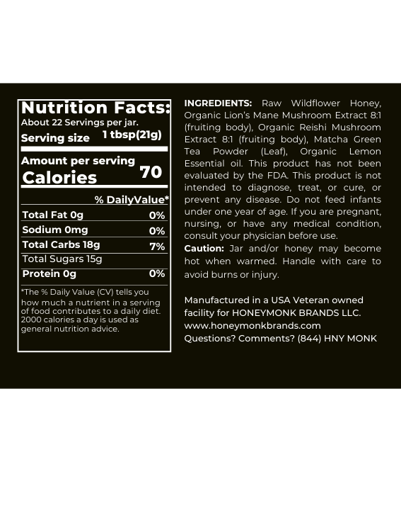 INFUSED RAW HONEY WITH MUSHROOMS AND MATCHA